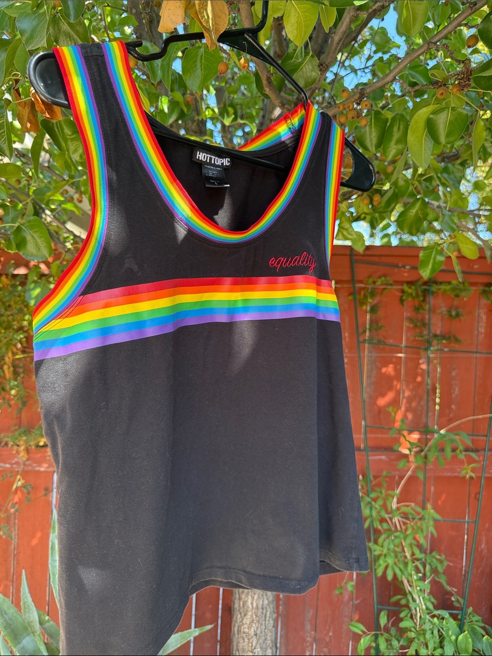 Hot Topic Black Tank with Rainbow Trim & "Equality" Script - Picture 4 of 6